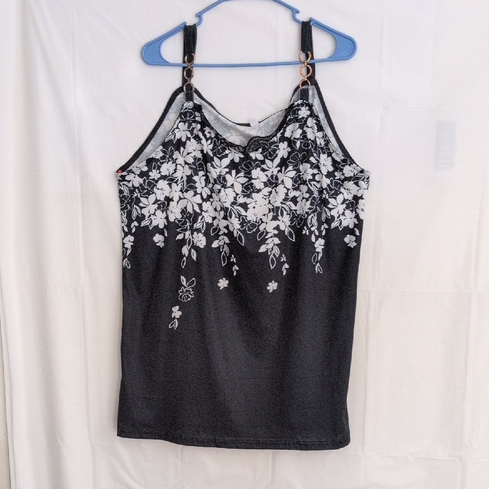 Elegant Floral Black and White Women's Top Size XXL